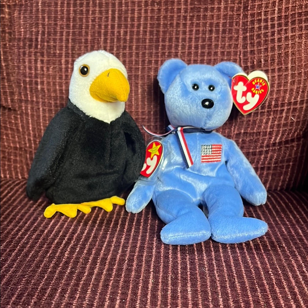 Ty Beanie Babies Baldy the  Eagle and America Bear